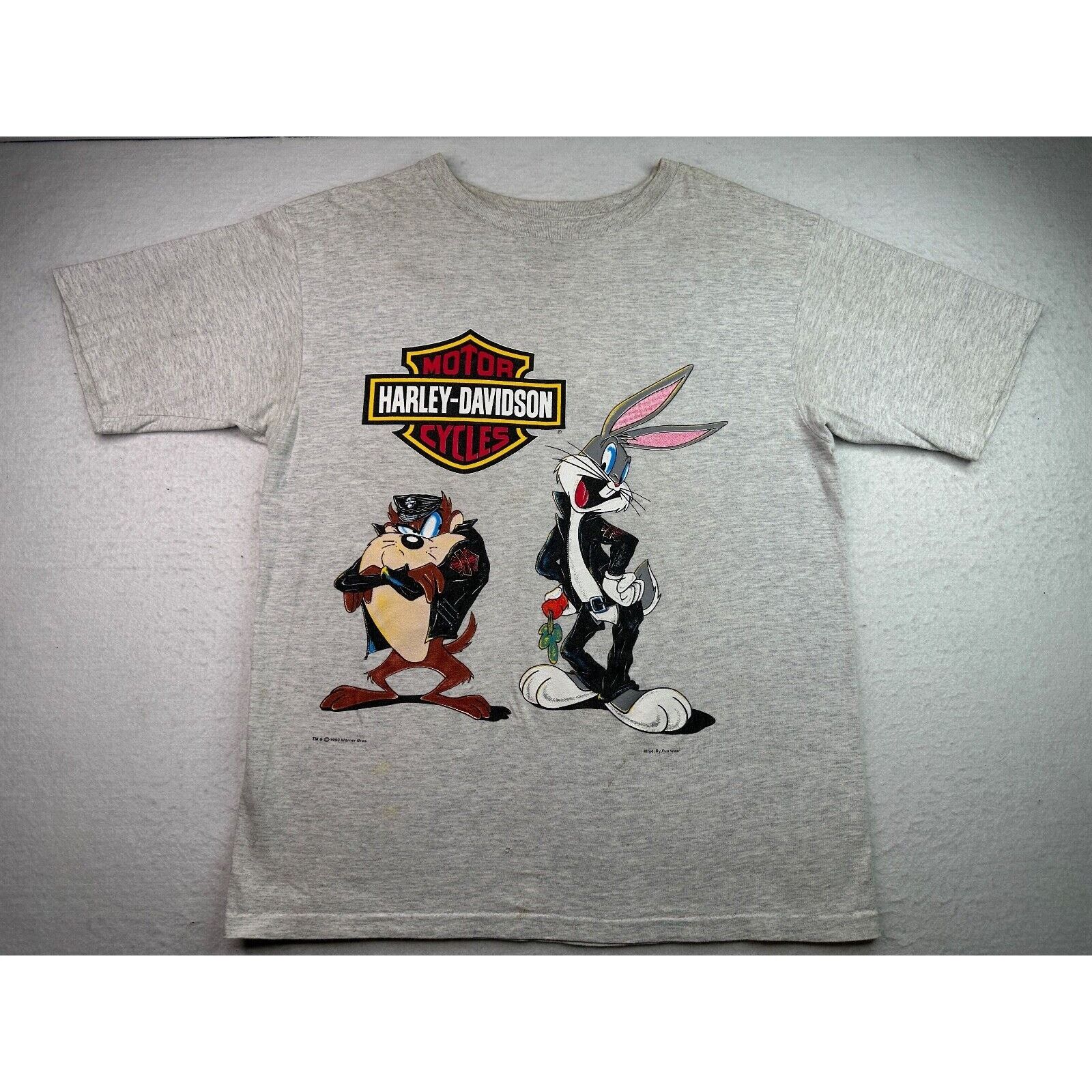 Vintage 1993 popular Harley Davidson Looney Tunes Taz and Bugs bunny T-shirt Size XXL