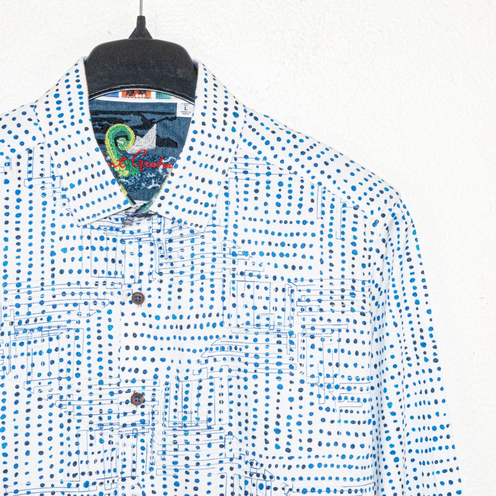 Robert Graham Robert Graham Men's Large Button up Shirt white w blue dot Size US L / EU 52-54 / 3 - 6 Thumbnail
