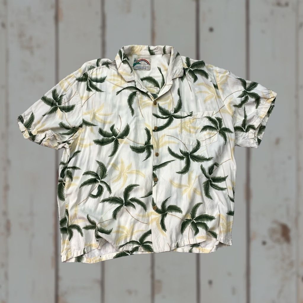 Paradise Found VINTAGE Paradise Found Hawaiian Shirt Cream Palm Leaf Floral Short Sleeve Button-Up Cotton Large Mens Regular Size Size US L / EU 52-54 / 3 - 1 Thumbnail