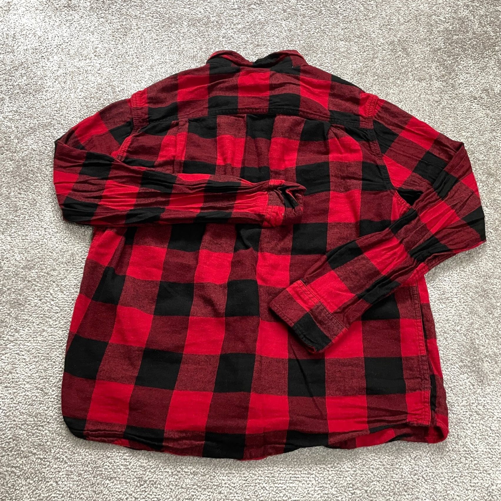 George George Flannel Shirt Mens Large Red Black Plaid Long Sleeve Cotton Casual Top Size US L / EU 52-54 / 3 - 2 Thumbnail