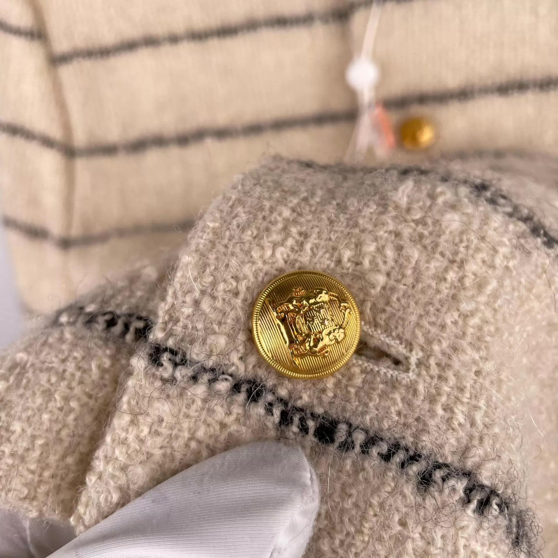 Celine Celine Cream Striped Gold Buttons Short Jacket 36 Size XS / US 0-2 / IT 36-38 - 9 Thumbnail