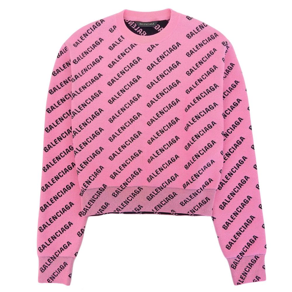 image of Balenciaga Mini All Over Logo Sweater in Pink, Women's (Size XS)