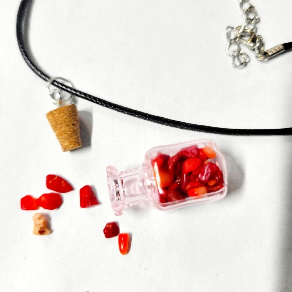 Handmade Hand crafted red coral mini bottle pendant necklace Size ONE SIZE - 1 Thumbnail