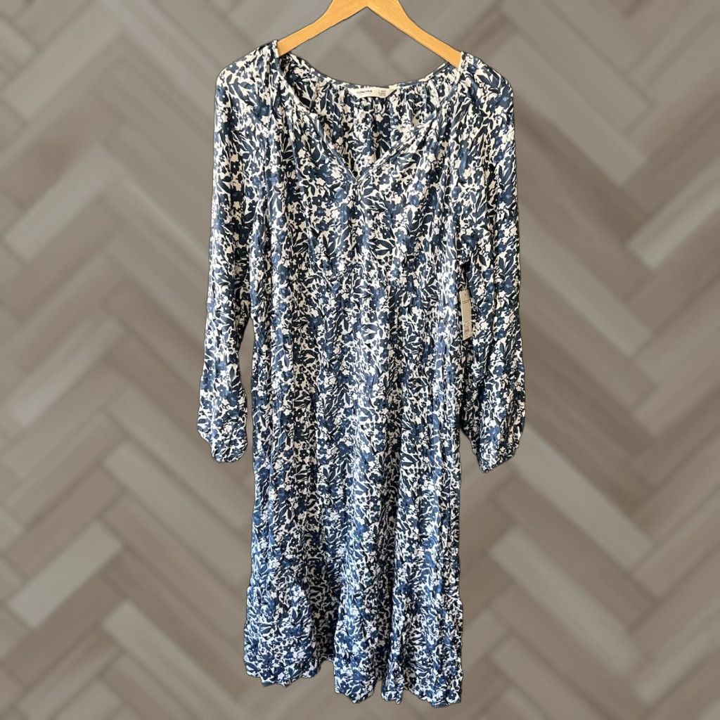 Vintage VINTAGE Sonoma Womens Blue Floral Print LS Maxi Maternity Dress Large Size L / US 10 / IT 46 - 1 Thumbnail