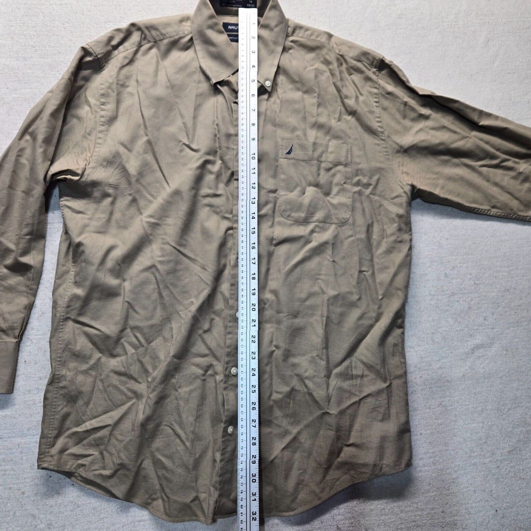 Nautica VINTAGE Nautica Dress Shirt Tan Oxford Button-Down Long Sleeve Adult Men 18 Tan Mens Shirt Size US XXL / EU 58 / 5 - 6 Thumbnail