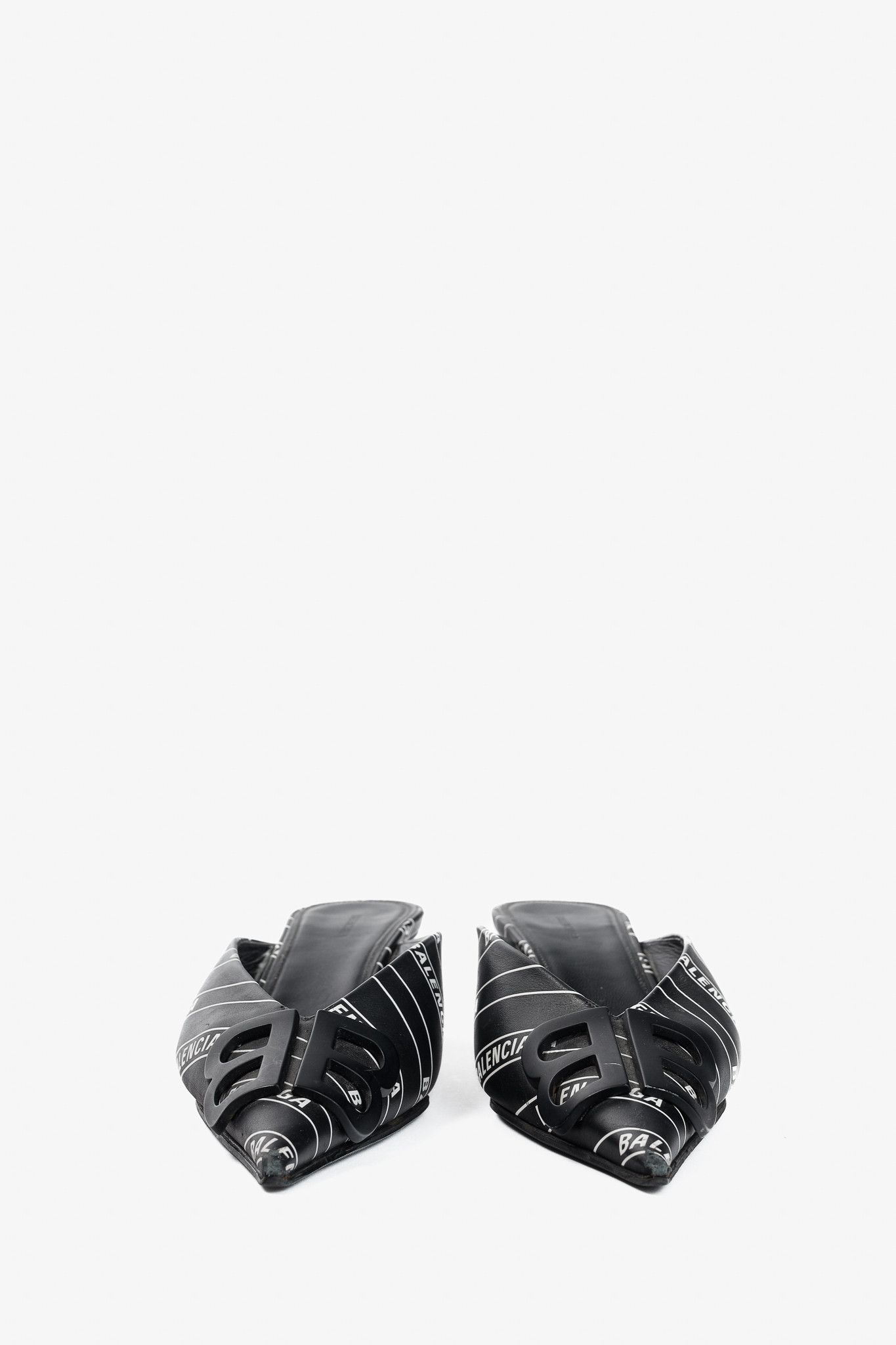 Balenciaga Balenciaga Black & White Logo-Printed BB Knife Mules Size US 6.5 / IT 36.5 - 3 Thumbnail