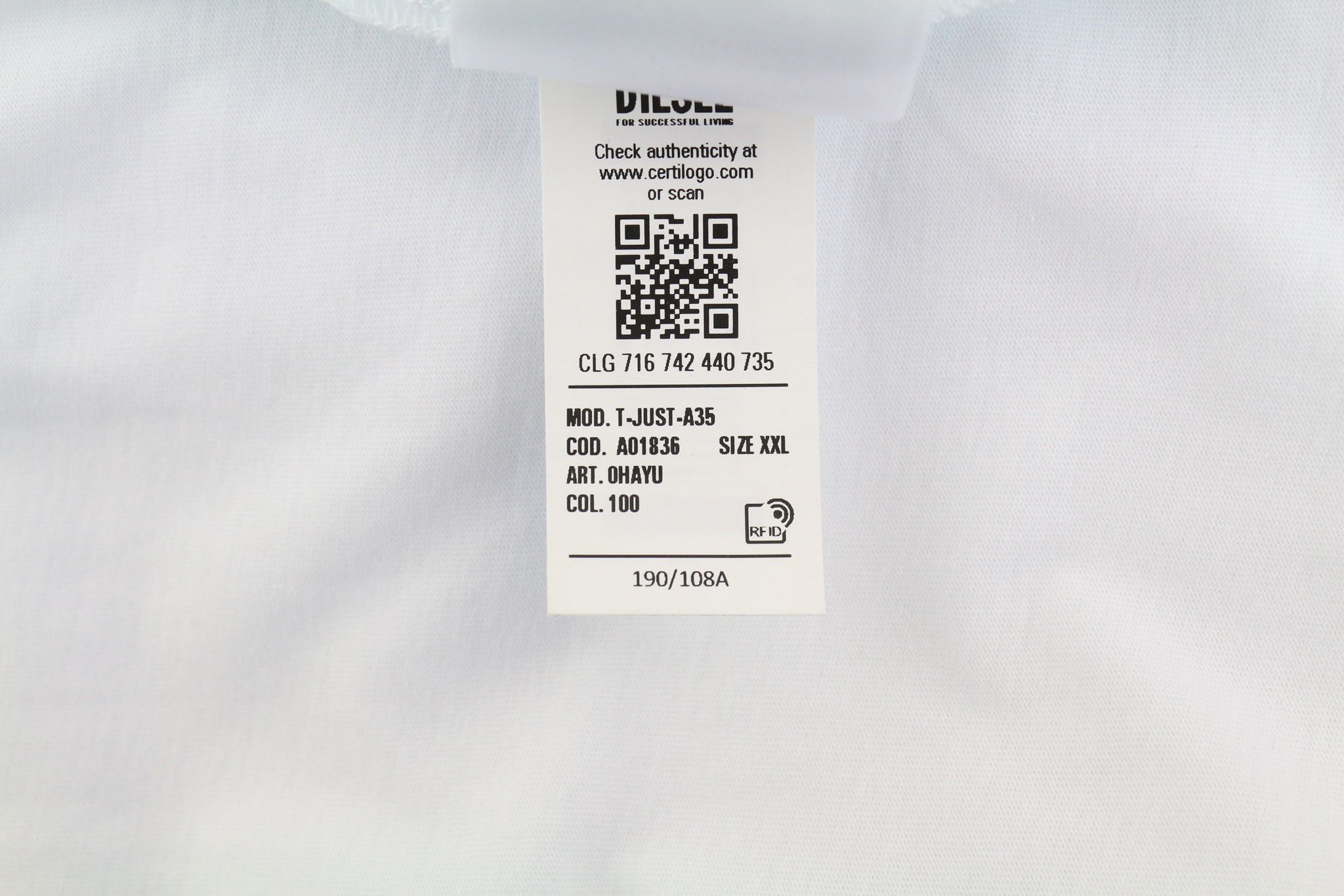 Diesel T-JUST-A35 2XL Short Sleeve Logo White Tee 40254 Size US XXL / EU 58 / 5 - 9 Thumbnail