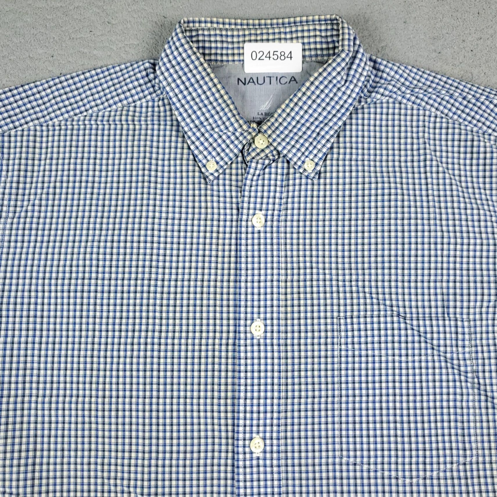 Nautica Nautica Mens Large Blue Plaid Button-Up Short Sleeve Shirt Casual Stained Size US L / EU 52-54 / 3 - 4 Thumbnail