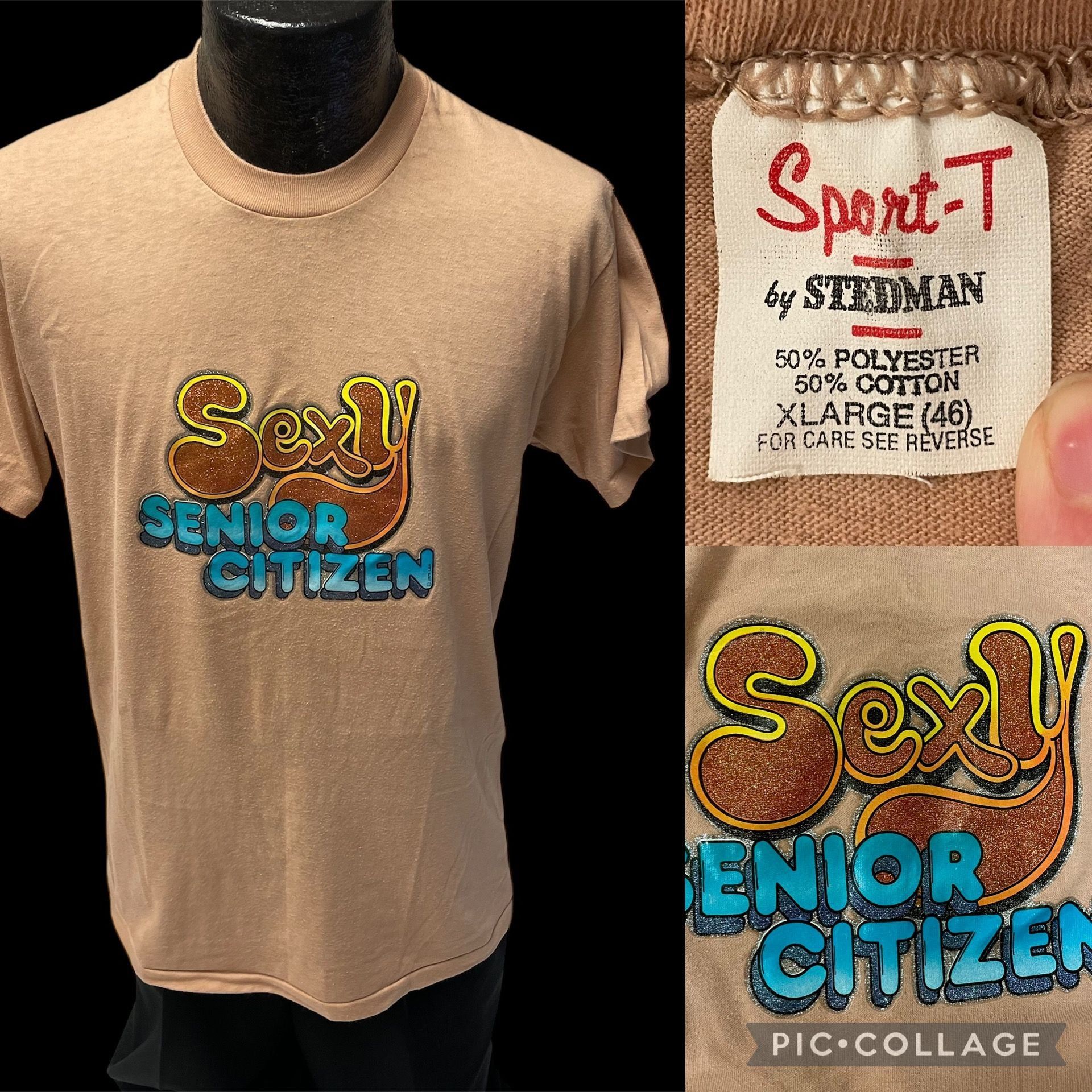 Other Vtg Stedman Sport T SEXY Senior Citizen 1979 Glitter Shirt Size US XL / EU 56 / 4 - 1 Thumbnail