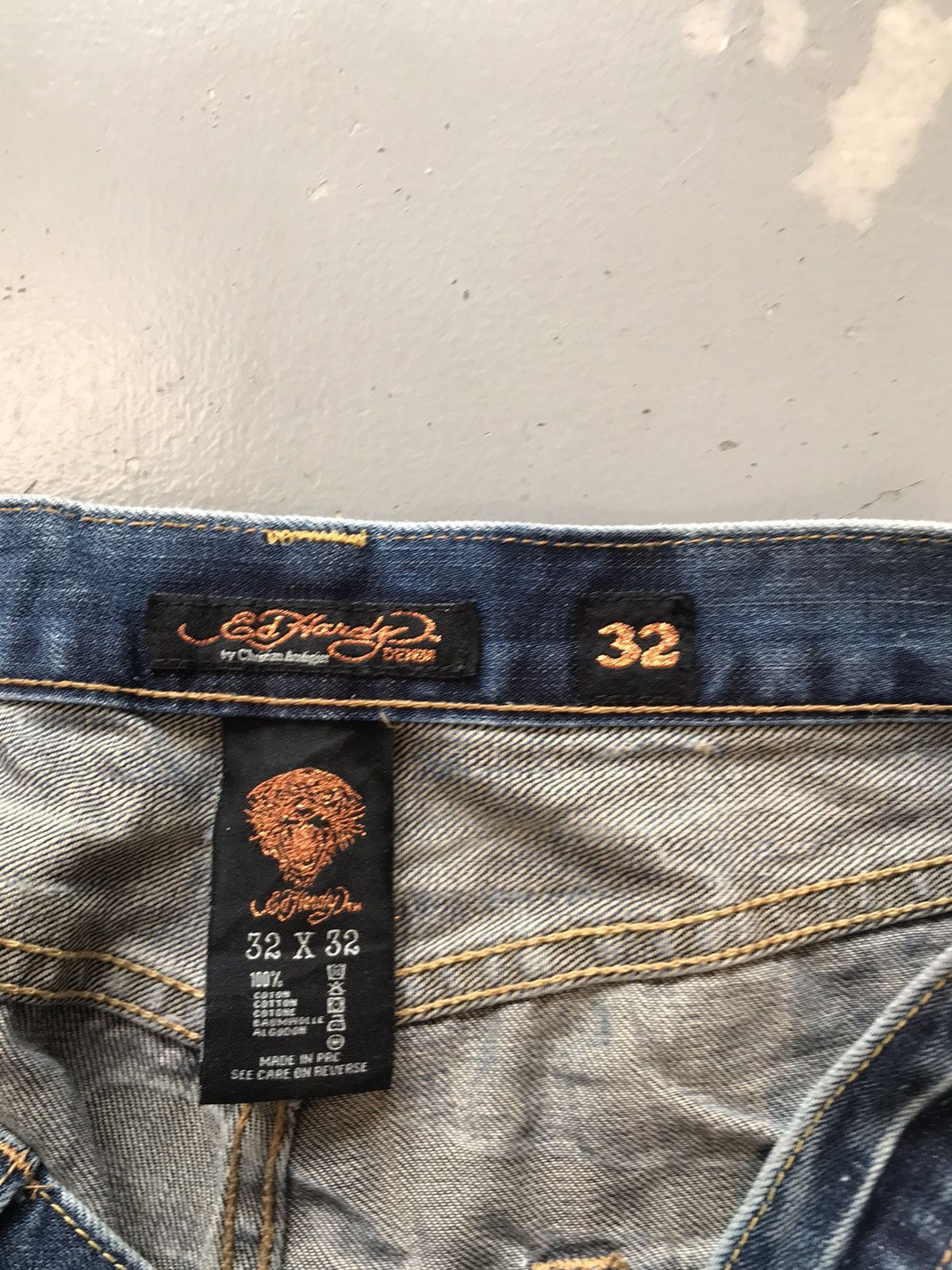 Ed Hardy × Vintage Vintage Edhardy skull 💀 embroidered denim jort Size US 32 / EU 48 - 6 Thumbnail