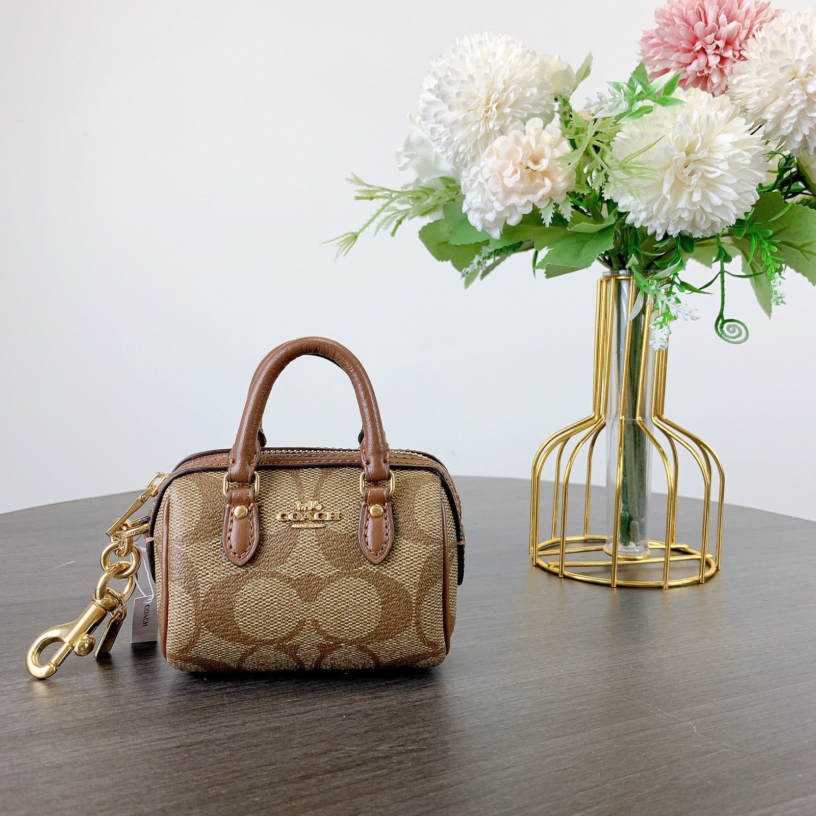 Coach Coach CU278 Mini Rowan Satchel Charm Canvas Khaki Saddle Size ONE SIZE - 1 Thumbnail