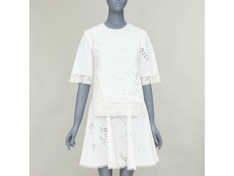 Stella McCartney STELLA MCCARTNEY 2015 cream cotton eyelets lace trim half sleeve dress IT38 XS Size XS / US 0-2 / IT 36-38 - 1 Thumbnail