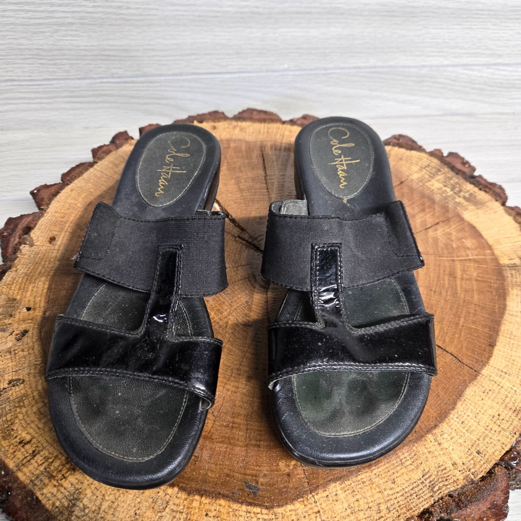 Cole Haan VINTAGE Cole Haan Leather Sandals Women Size 6B Slip-On Geometric Pattern Black Low Heel Size US 6 / IT 36 - 3 Thumbnail
