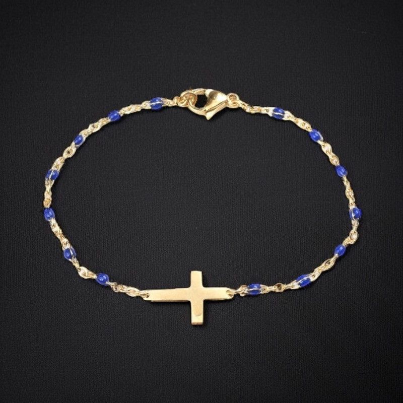 Other Delicate gold tone blue bead cross bracelet Size ONE SIZE - 1 Thumbnail