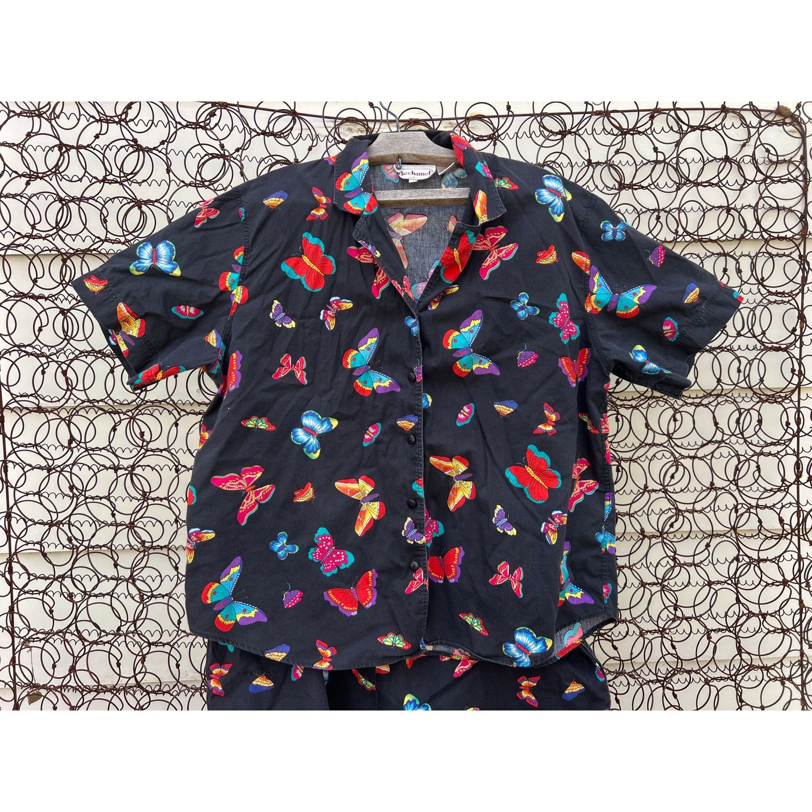 Vintage Butterfly All Over Print Button Up Blouse Shorts Set 1X Size XL / US 12-14 / IT 48-50 - 5 Thumbnail