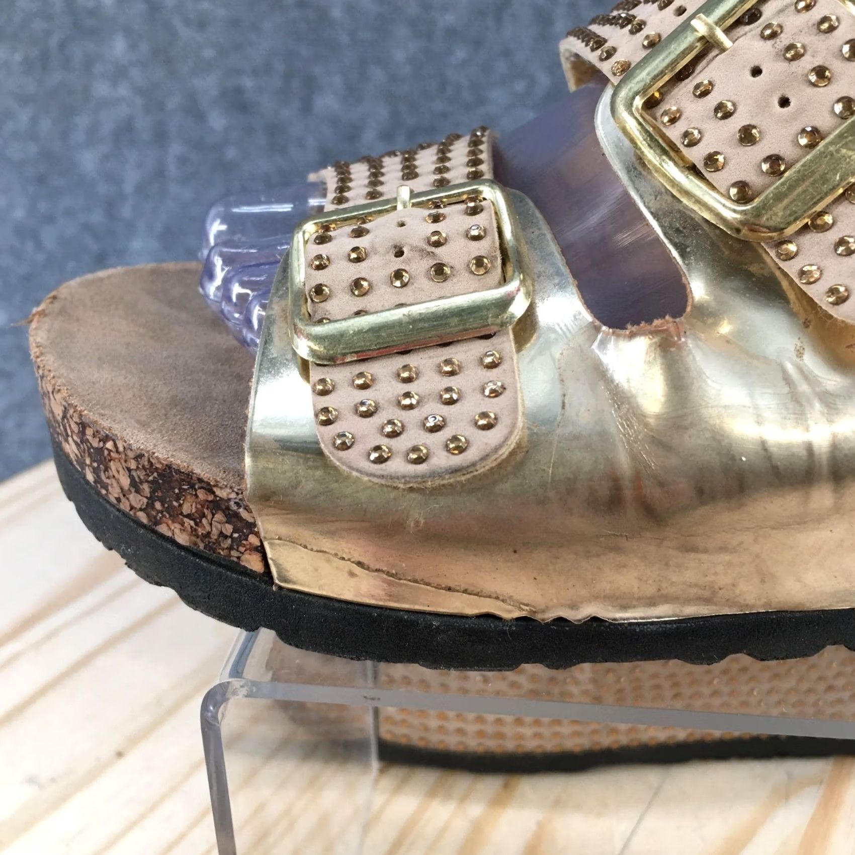 Chinese Laundry CL by Chinese Laundry Sandals Womens 40 M Slide Brown Gold Two Strap Beaded Size US 9 / IT 39 - 6 Thumbnail