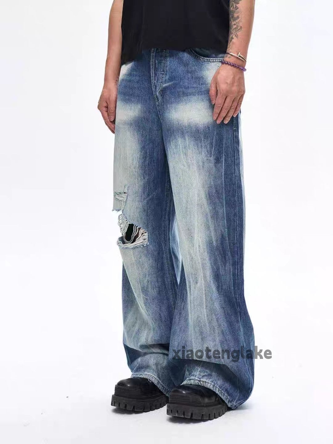 Jean ltx vintage washed faded loose baggy ripped jeans Size US 34 / EU 50 - 1 Thumbnail