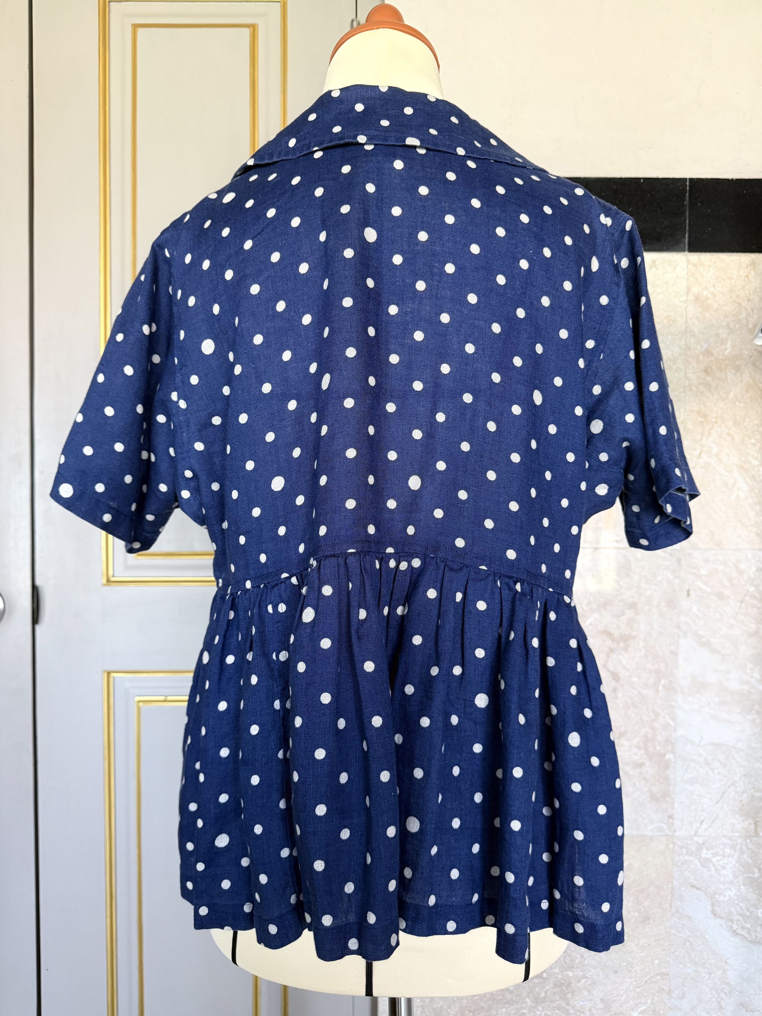 Comme des Garcons Comme des Garçons Linen Polka Dot Blouse Navy Tie Top S Size S / US 4 / IT 40 - 4 Thumbnail