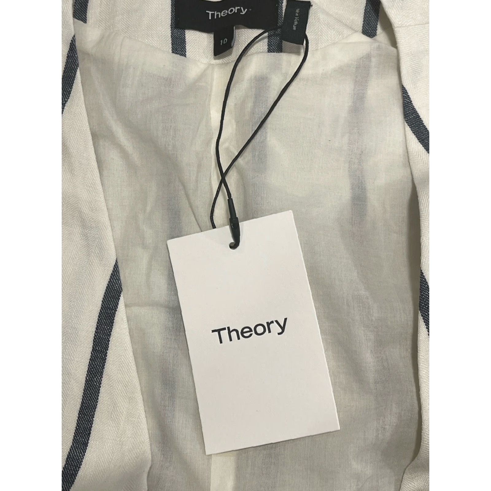 Theory Theory Dress Womens Size 10 White and Blue Linen Striped Wrap Sleeveless Knee-Length NWT Size L / US 10 / IT 46 - 4 Thumbnail