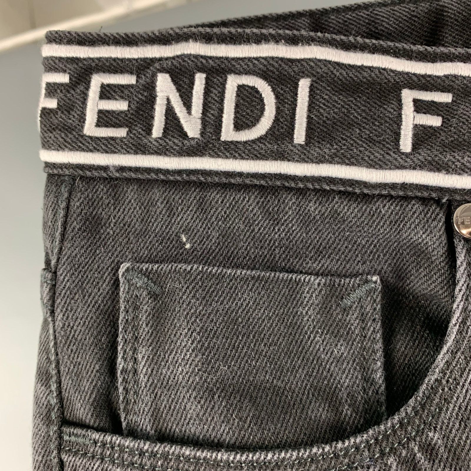 Fendi FENDI Size 33 Black White Logo Cotton Zip Fly Jeans Size US 33 - 2 Thumbnail