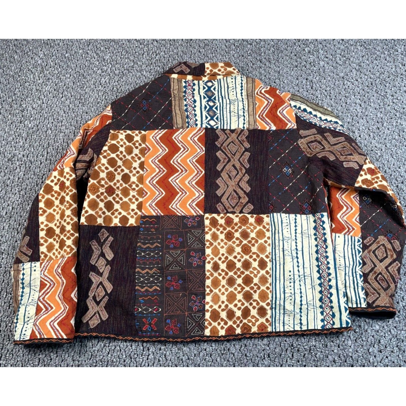 Vintage VINTAGE Chico's Jacket Women L Brown Embroidered Patchwork Geometric Bohemian 3 Silk Appliques Lined Size L / US 10 / IT 46 - 2 Thumbnail