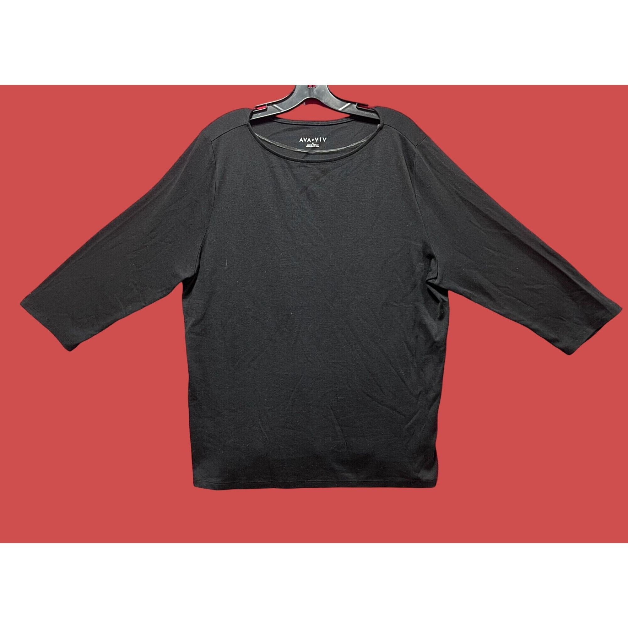 Other Ava & Viv - Women's 3/4 Sleeve Tunic T-Shirt - Black - 1X Size XL / US 12-14 / IT 48-50 - 2 Thumbnail
