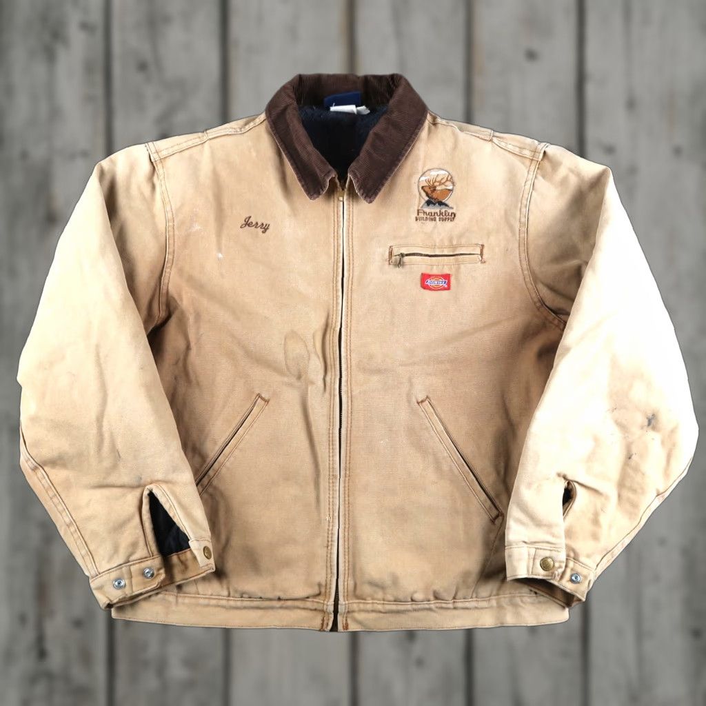 Dickies VINTAGE 90s Dickies Khaki Canvas Detroit Style Jacket Blanket Lined Mens XL Size US XL / EU 56 / 4 - 1 Thumbnail