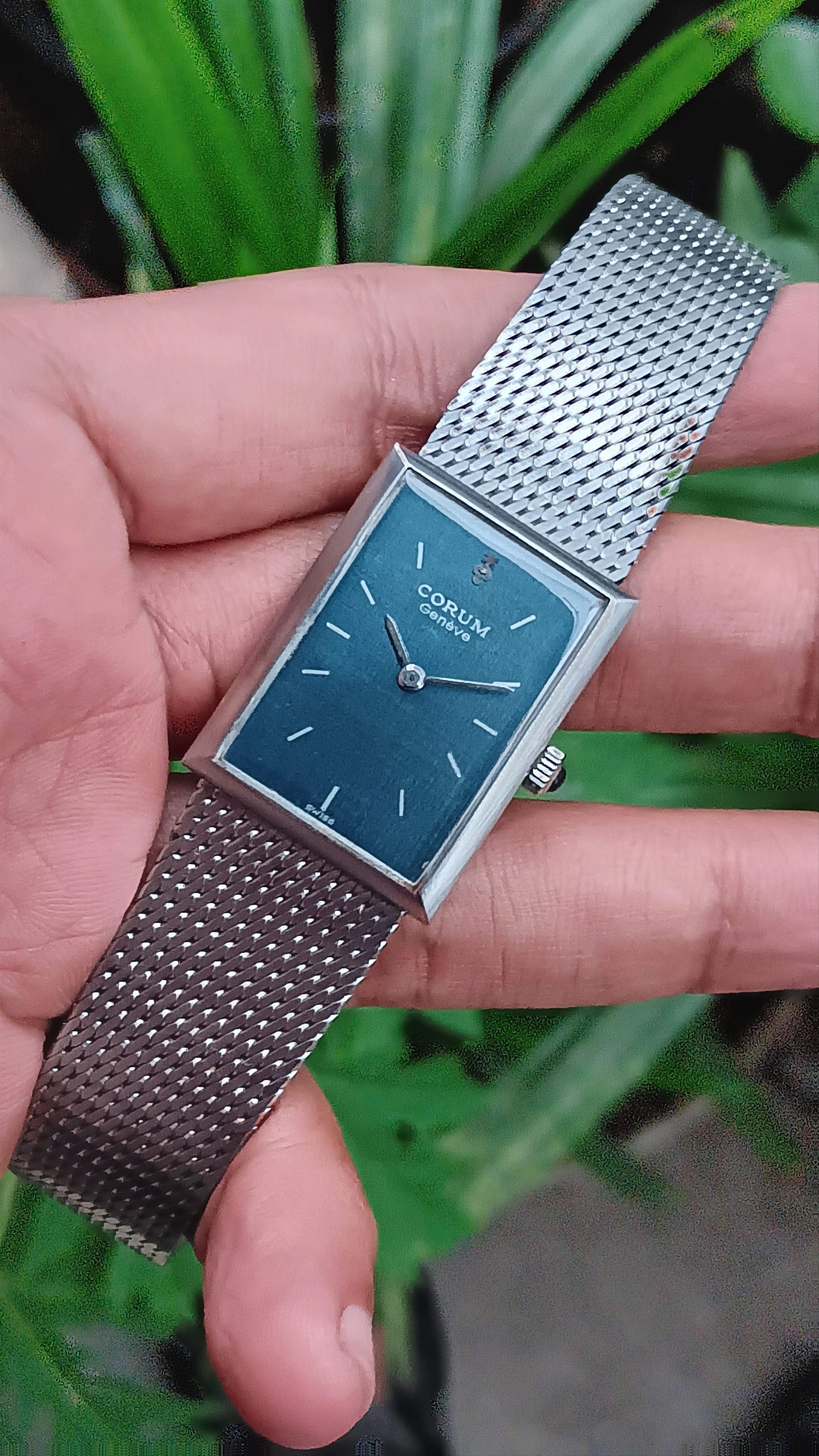 image of Vintage Corum Tank Blue Dial Linen, Men's