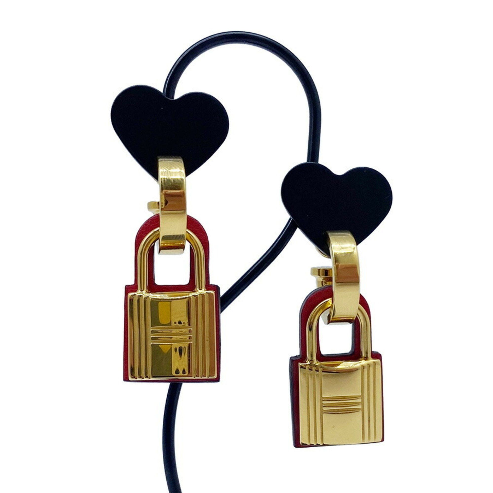 image of Hermes O'kelly Earrings Metal Vaux Swift Red Gold D Engraved Women's