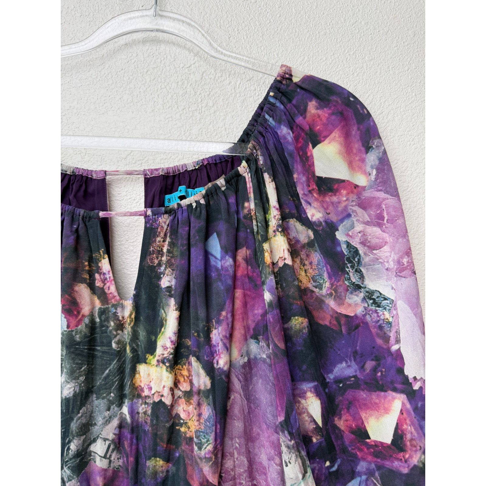 Alice + Olivia Alice + Olivia Womens Purple Silk Peasant Blouse XS Size XS / US 0-2 / IT 36-38 - 7 Thumbnail