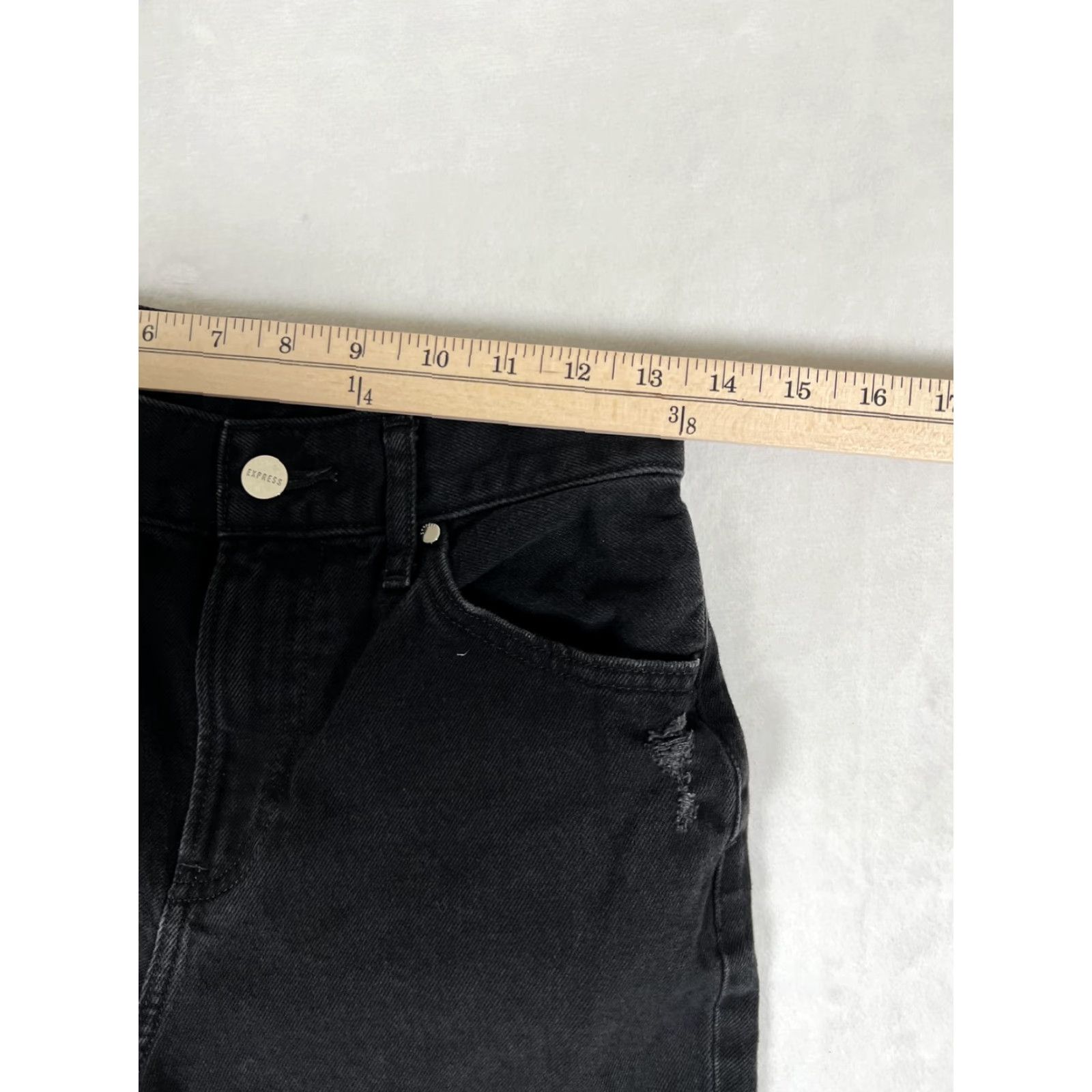 Express Express Jeans Women's 2 Black Modern Straight Super High Rise Distressed Denim Size 26" / US 2 / IT 38 - 3 Thumbnail