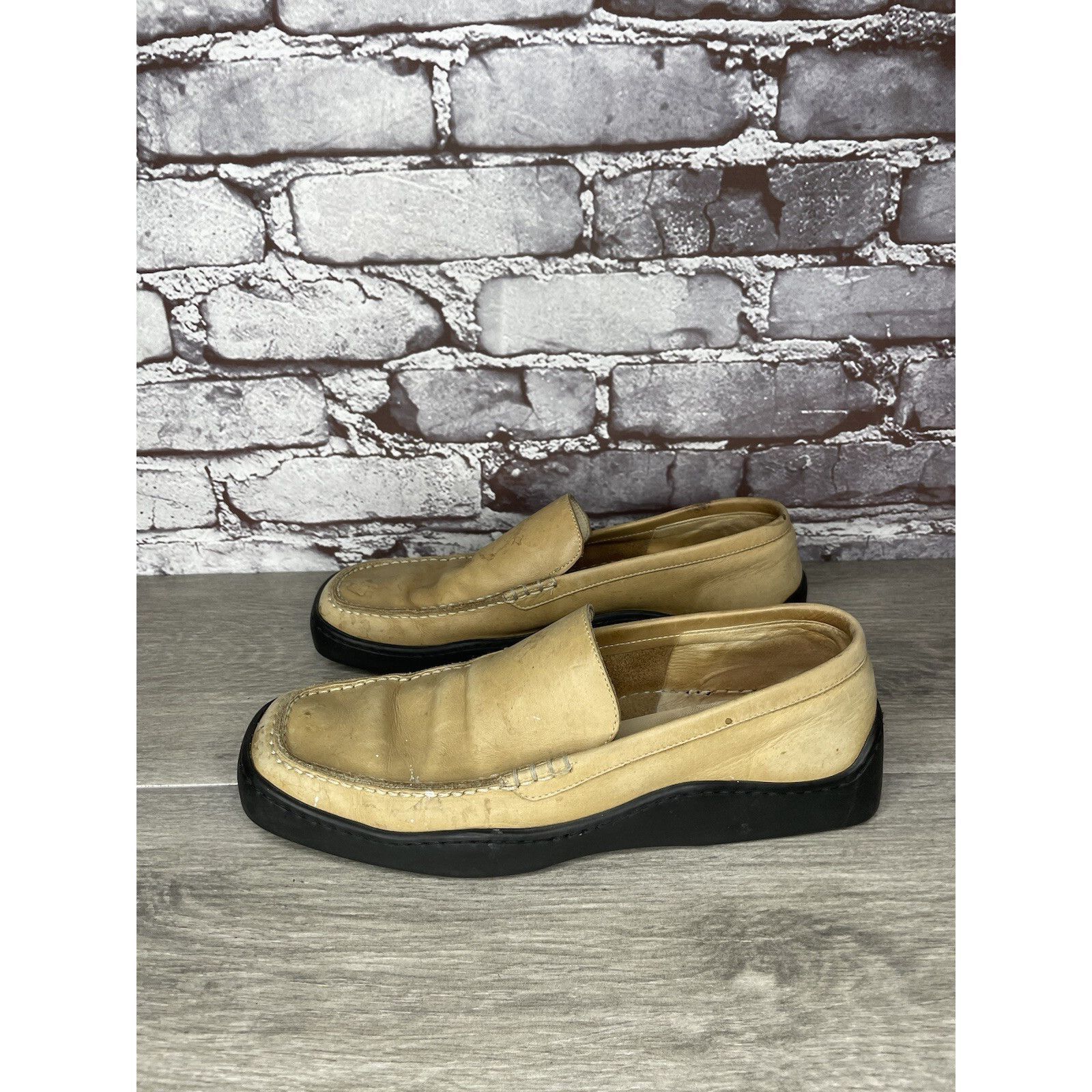 Other Duccio Del Duca Tan Leather Square Toe Wedge Designer Loafer Size US 8.5 / IT 38.5 - 7 Thumbnail