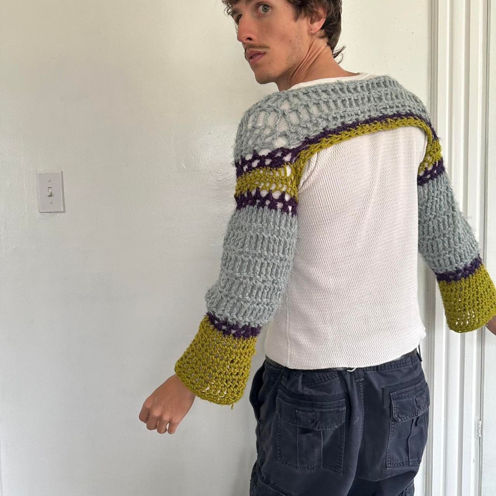 Other Hand Made Green Purple Crochet Knit Multi Color Shrug Sleeve Size XS / US 0-2 / IT 36-38 - 2 Thumbnail
