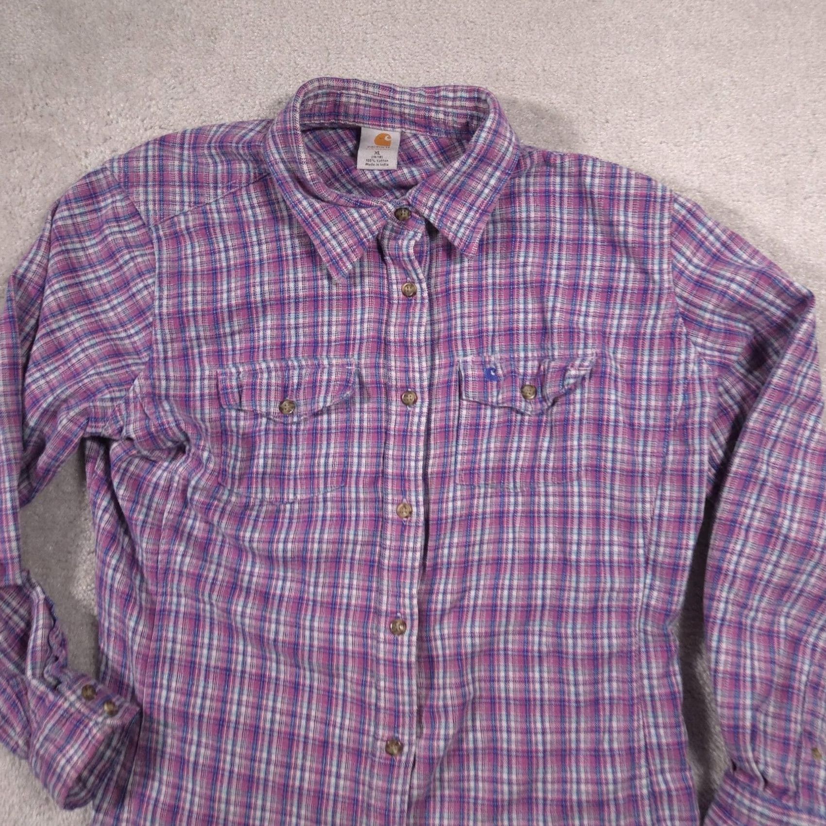Carhartt Carhartt Womens XL Purple Plaid Button Front Flannel Long Sleeve Shirt Top Size XL / US 12-14 / IT 48-50 - 3 Thumbnail