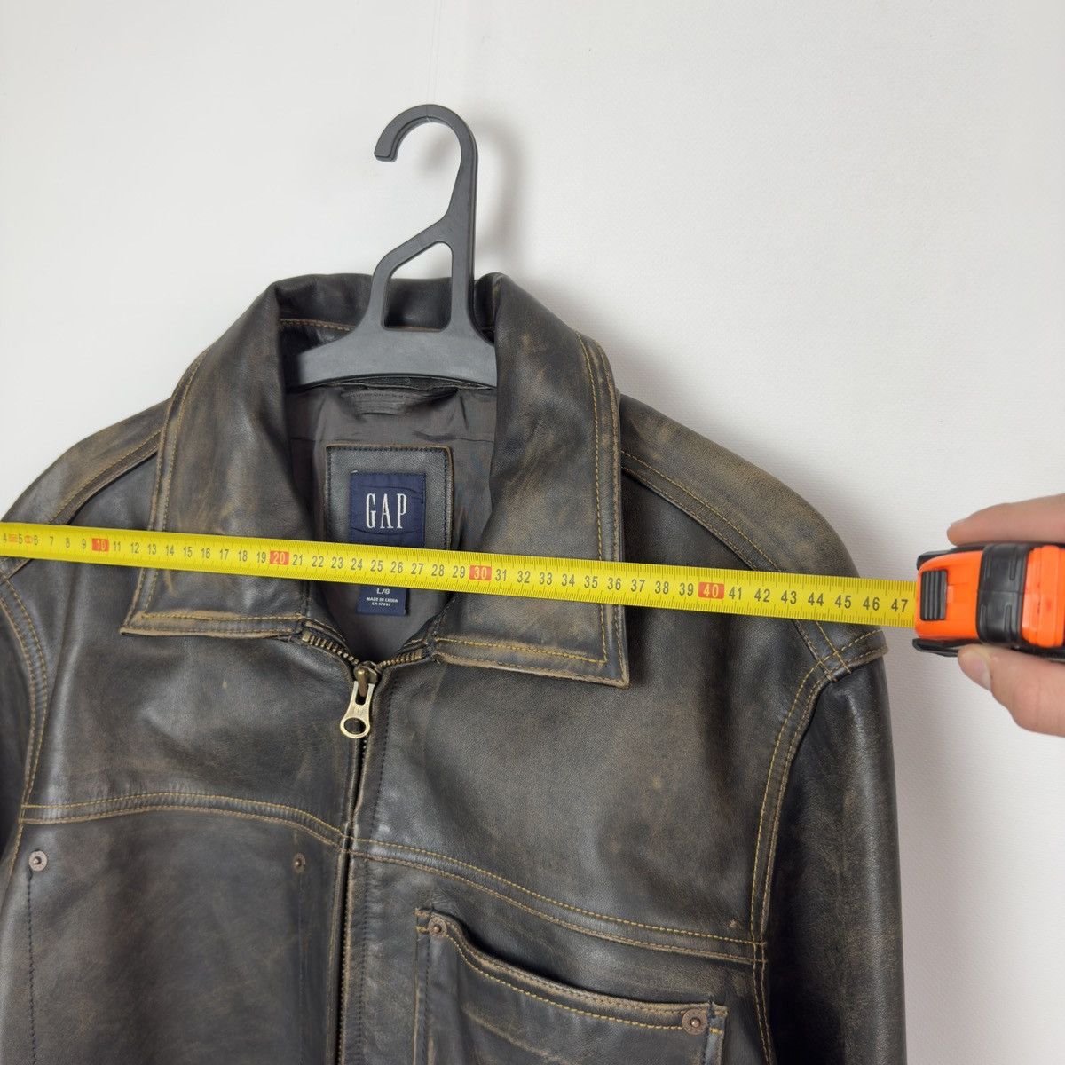 Gap Y2k OLD GAP Distressed Leather Jacket Heavyweight Boxy Faded Size US L / EU 52-54 / 3 - 15 Thumbnail
