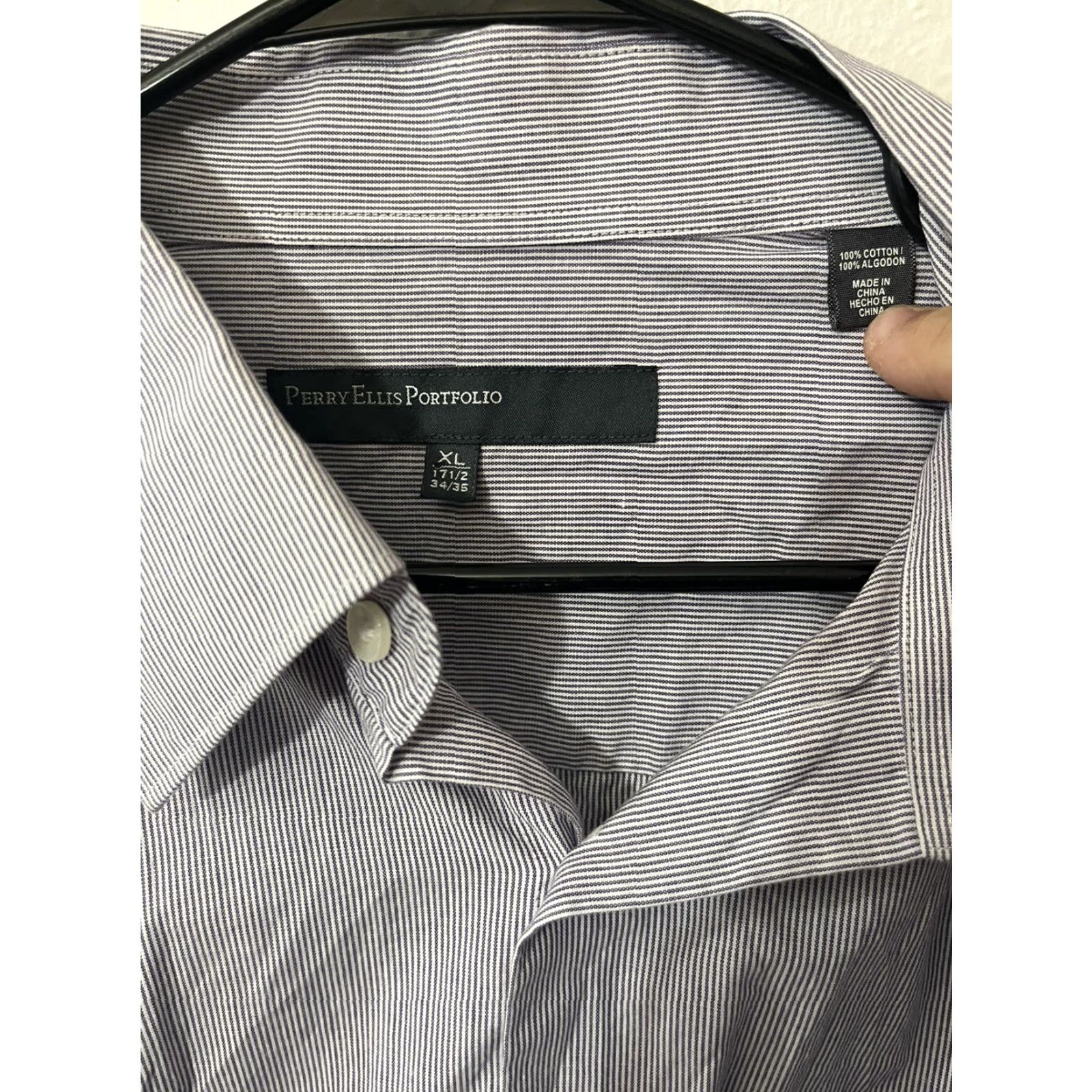 Perry Ellis Perry Ellis Portfolio Button-Up Shirt Men Regular XL Collared Long Sleeve Striped White Purple Casual Business Size US XL / EU 56 / 4 - 3 Thumbnail