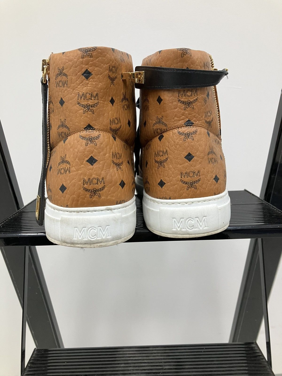 MCM MCM cognac visetos high-top terrain leather sneakers Size US 12 / EU 45 - 6 Thumbnail