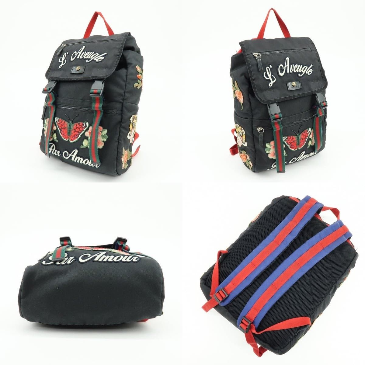 Gucci Gucci L'Aveugle Par Amour Embroidered Canvas Backpack Black Size ONE SIZE - 3 Thumbnail