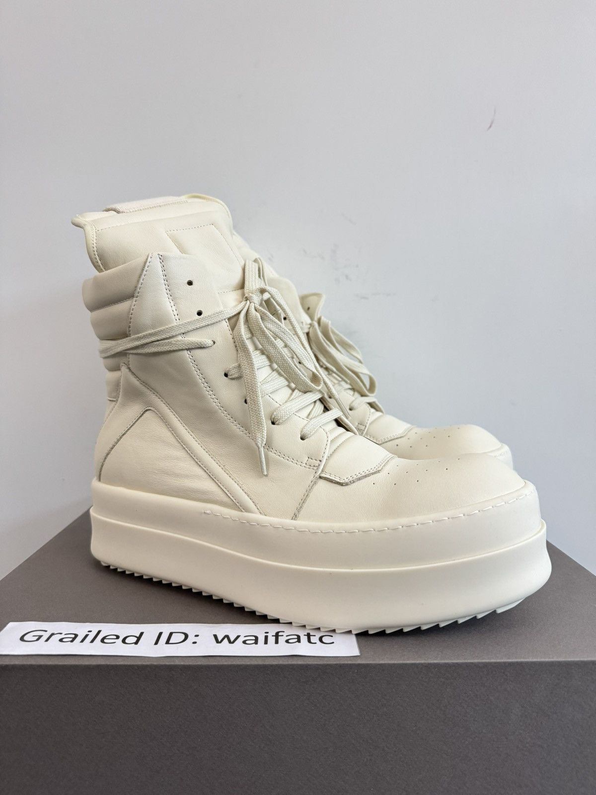 Rick Owens RICK OWENS LEATHER MILK MEGA GEOBASKETS | Grailed