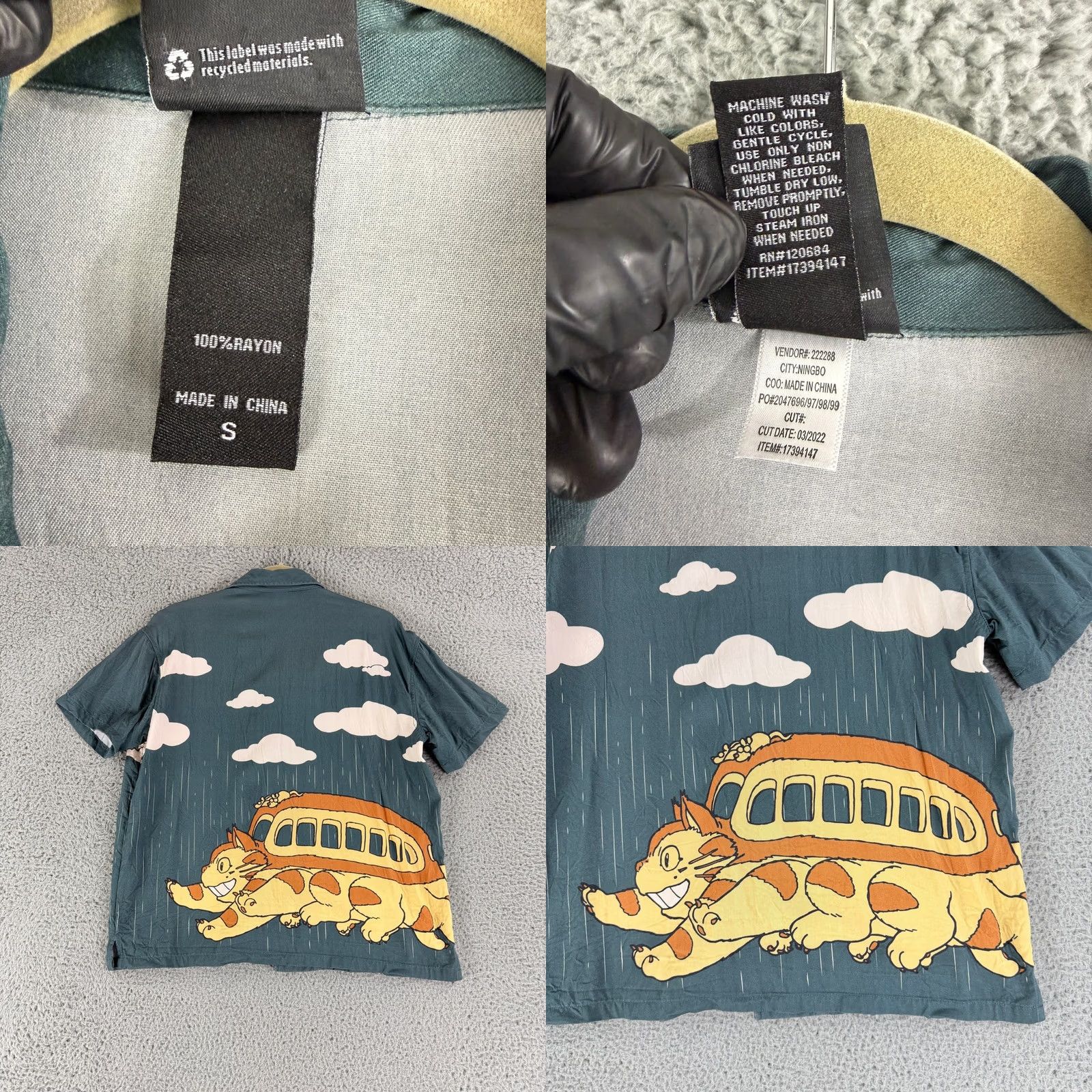 Vintage Her Universe Totoro Button-Up Shirt Mens Small Teal Rayon Anime Casual Short Sleeve Shirt Size US S / EU 44-46 / 1 - 8 Thumbnail