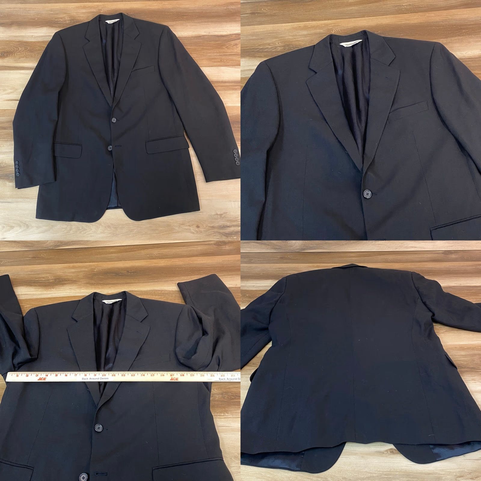 Pronto Uomo Pronto Uomo Blazer Mens 42L Black 100% Worsted Wool Comfort Stretch Sport Jacket Size 42R - 8 Thumbnail