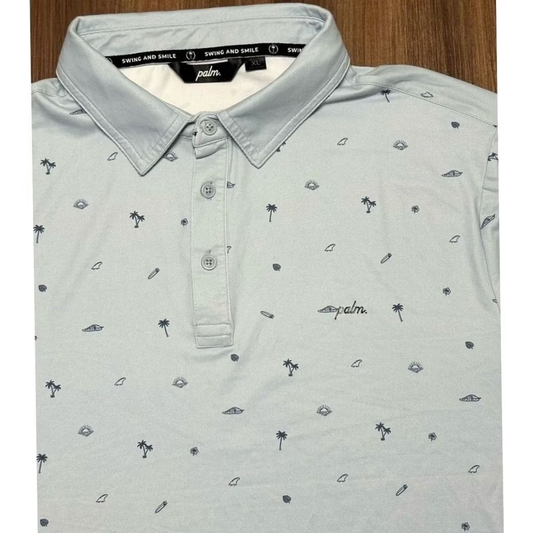 Vintage Palm Golf Co Palm Tree Polo Golf Performance Light Blue Heather XL Men's Size US XL / EU 56 / 4 - 2 Thumbnail