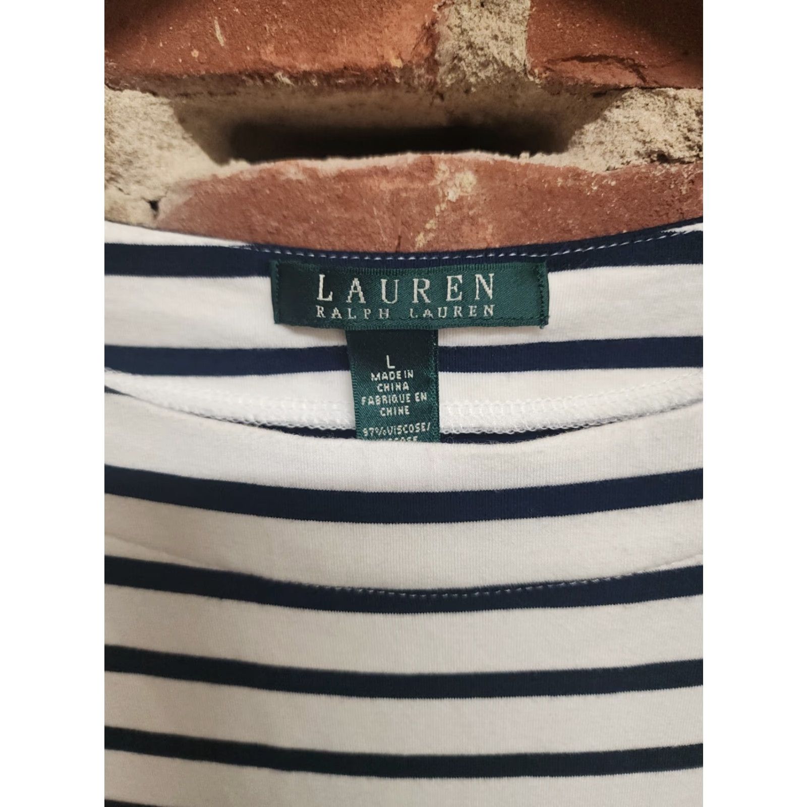 Ralph Lauren Ralph Lauren Womens T-Shirt White Striped 3/4 Sleeve L Size Large Shirt Womens Size L / US 10 / IT 46 - 3 Thumbnail