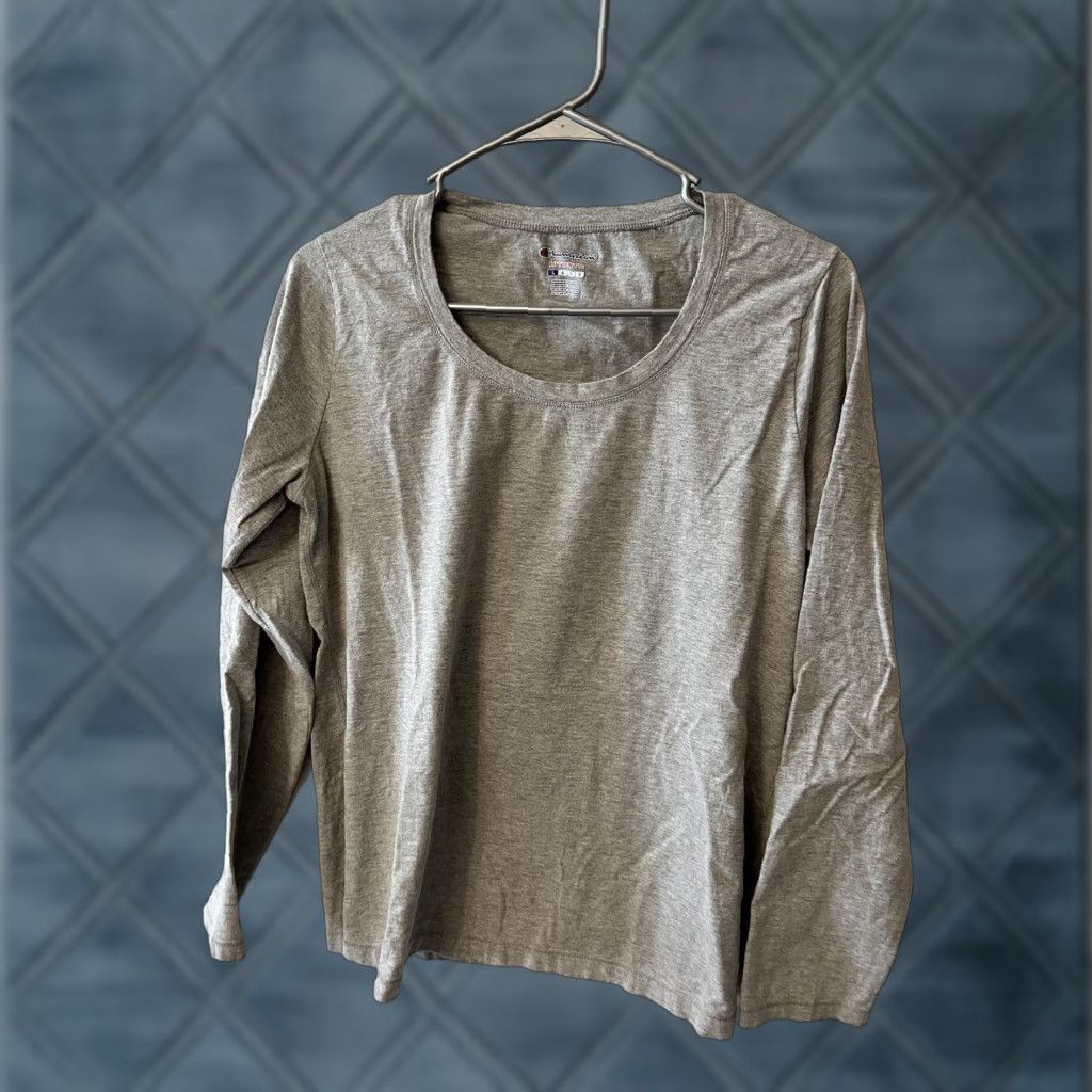 Champion Champion Gray Long Sleeve Logo T-Shirt Women's Large Logo Top Size L / US 10 / IT 46 - 1 Thumbnail