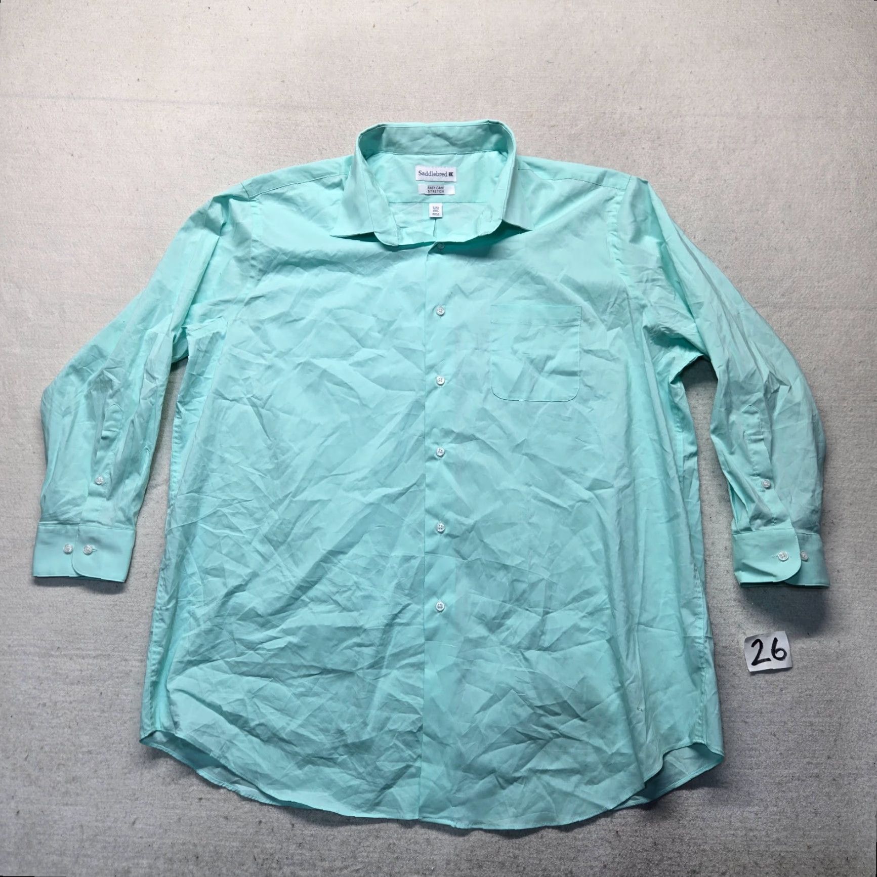 Vintage Saddlebred Dress Shirt Men XL 18.5 Blue Long Sleeve Button up Adult Regular Clean Cotton Solid Shirt Size 46R - 2 Thumbnail