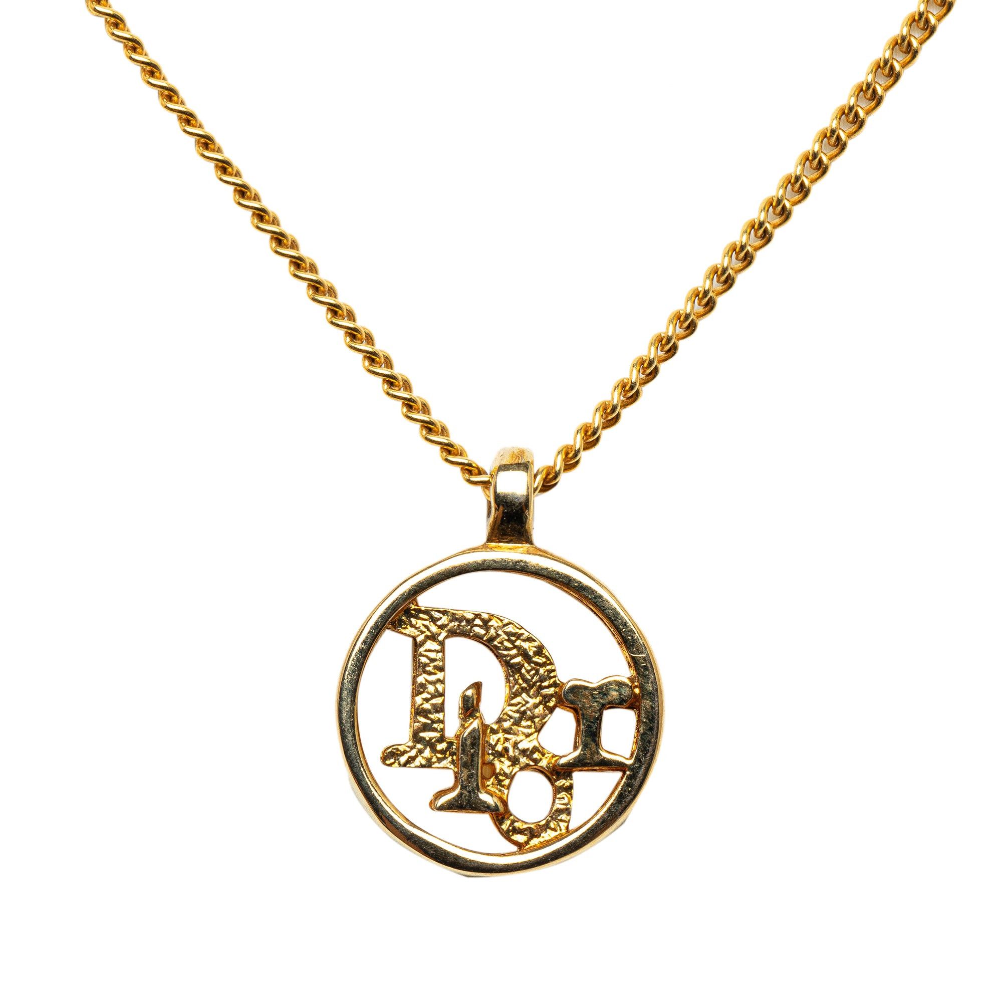 image of Dior Logo Pendant Necklace Costume Necklace in Gold, Women's