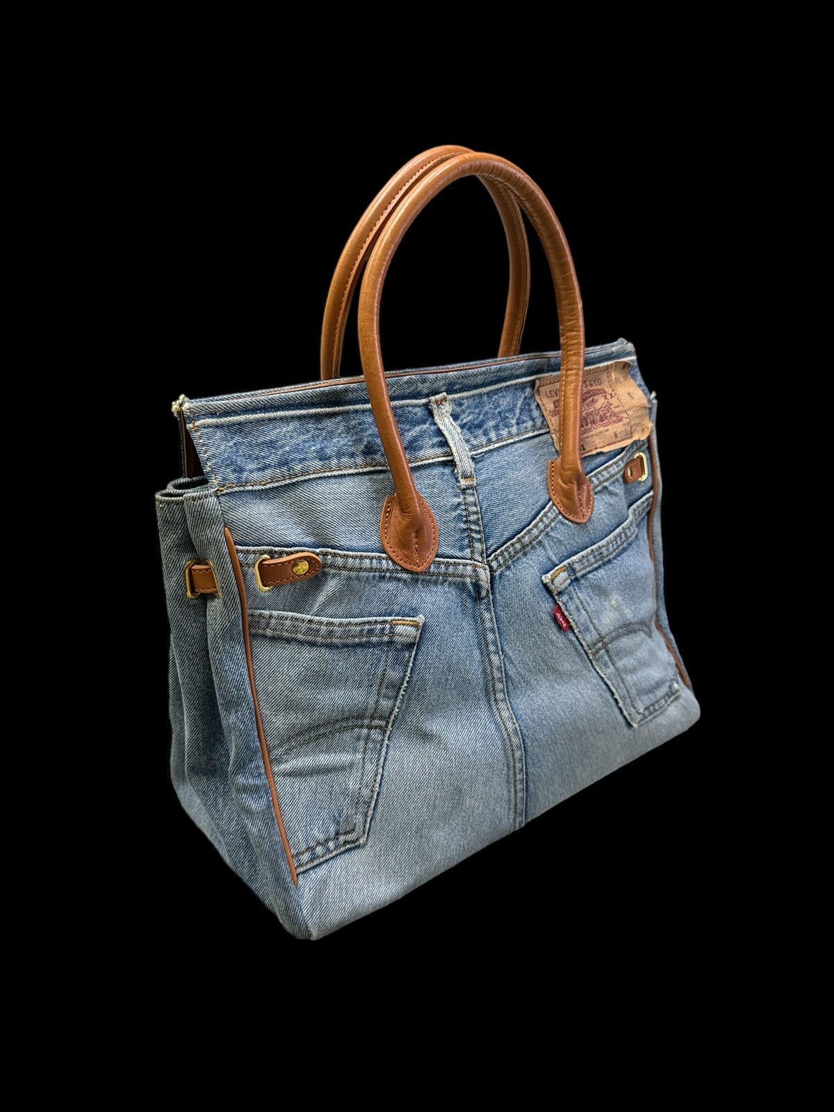 Handmade VINTAGE DENIM HANDMADE BIRKIN STYLE HANDBAG Size ONE SIZE - 6 Thumbnail