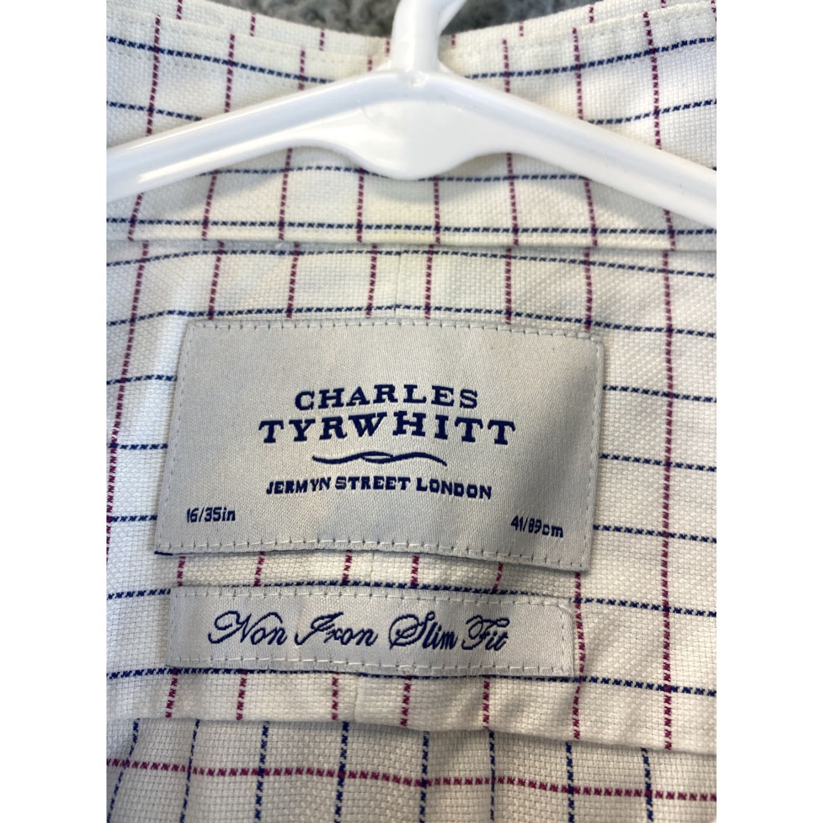 Charles Tyrwhitt Charles Tyrwhitt Button Shirt Men's 16 35 Inch Blue Brown White Check 85-29 Dress Shirt Slim Regular Button-Down Collar Men Size US L / EU 52-54 / 3 - 5 Thumbnail
