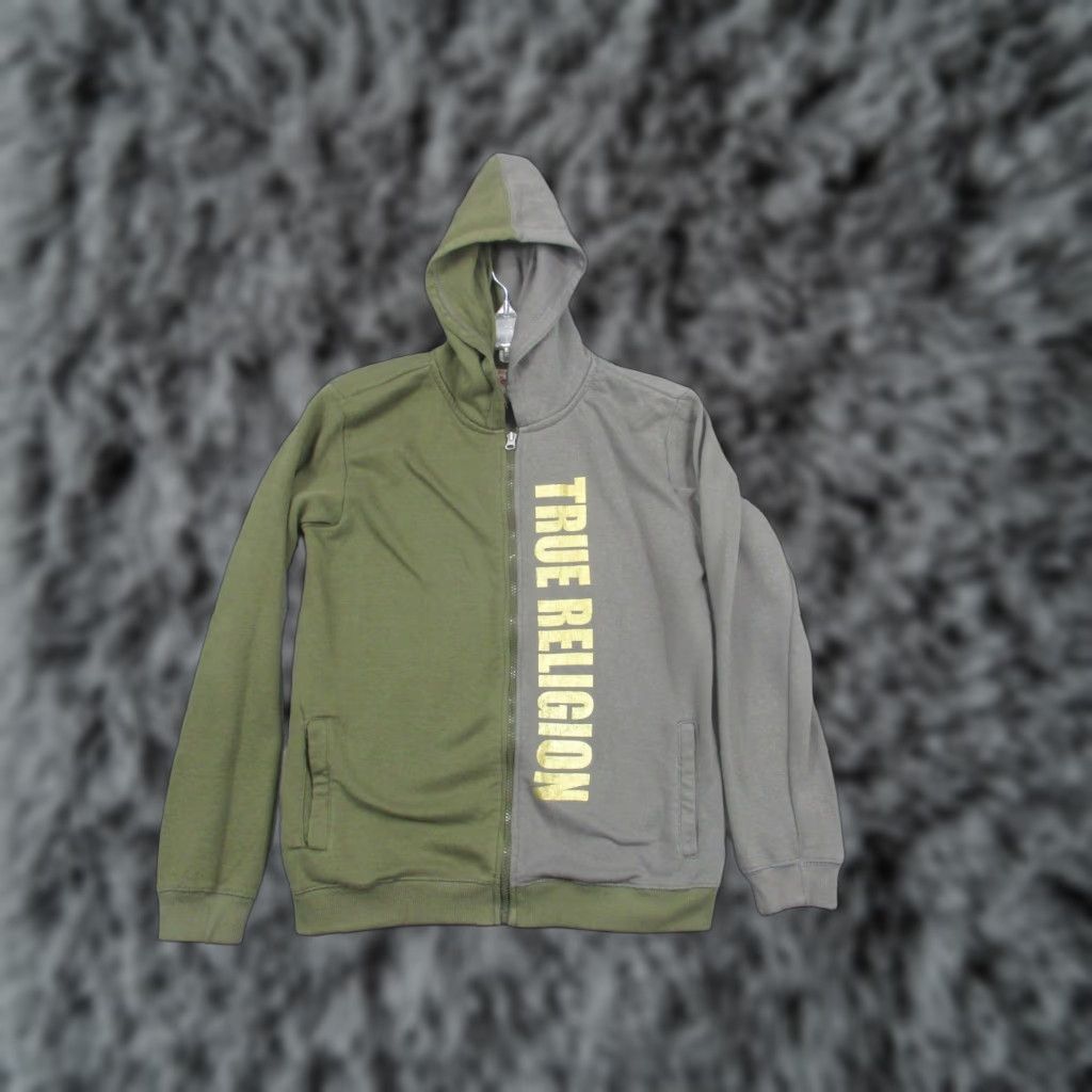 True Religion True Religion Hoodie Mens Medium Green Gray Colorblock Full Zip Logo Sweatshirt Size US M / EU 48-50 / 2 - 1 Thumbnail