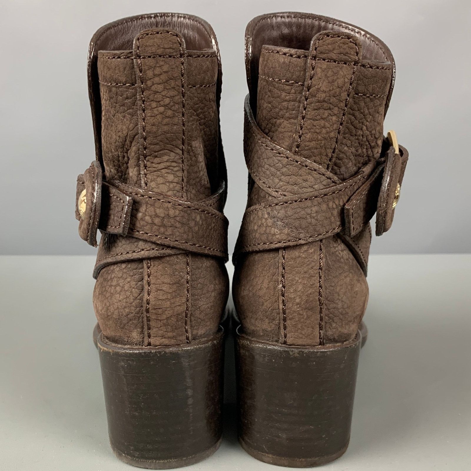 Louis Vuitton LOUIS VUITTON Brown Leather Pebble Grain Chunky Heel Boots Size US 6.5 / IT 36.5 - 3 Thumbnail